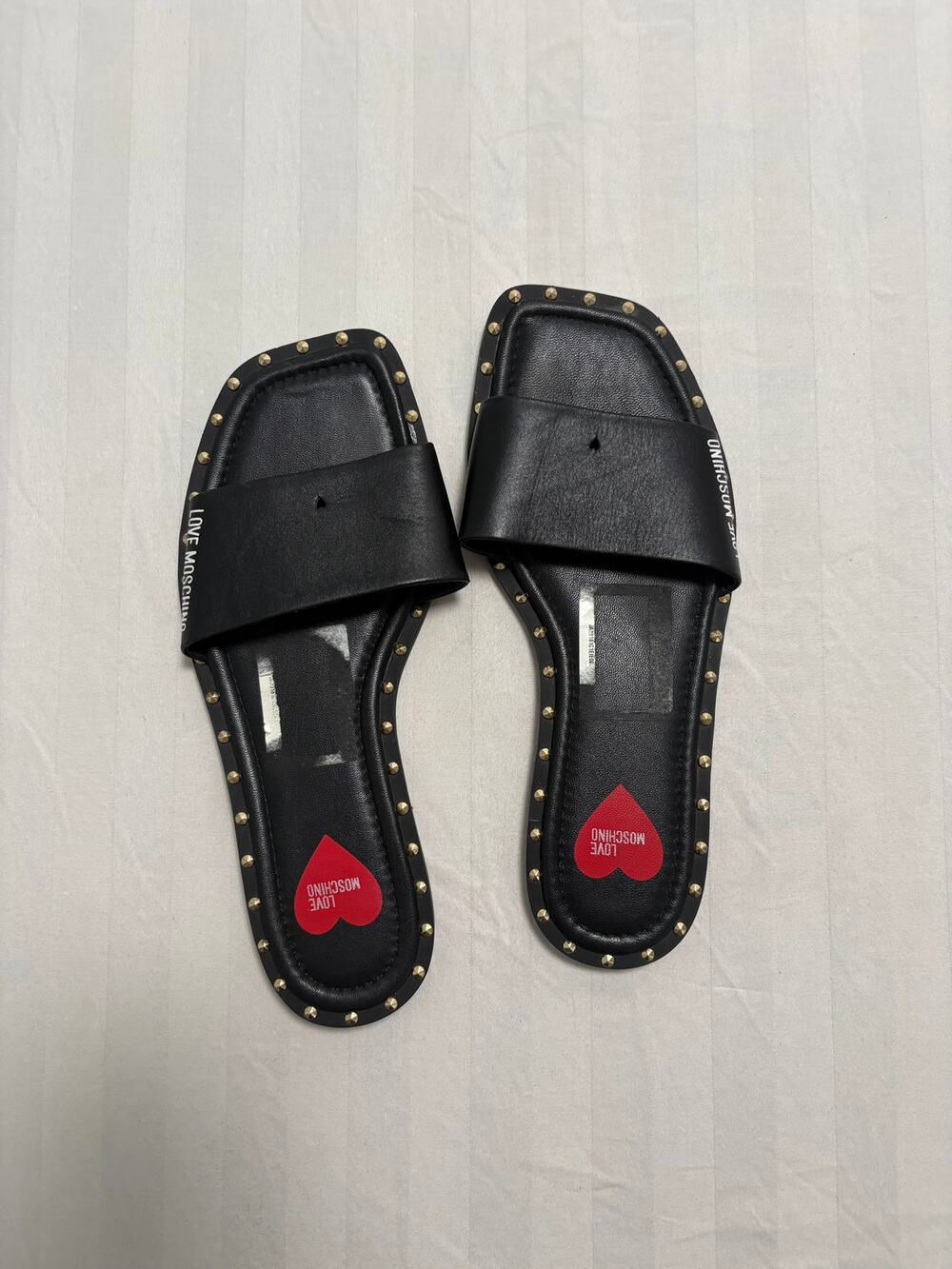 Love Moschino Black Studded Slide Sandals